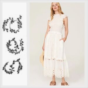 Sea New York white floral & burst pattern eyelet lace smocked dress 2